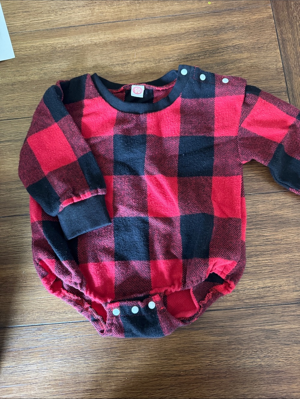Red and Black Buffalo Plaid Long Sleeve Baby Bodysuit